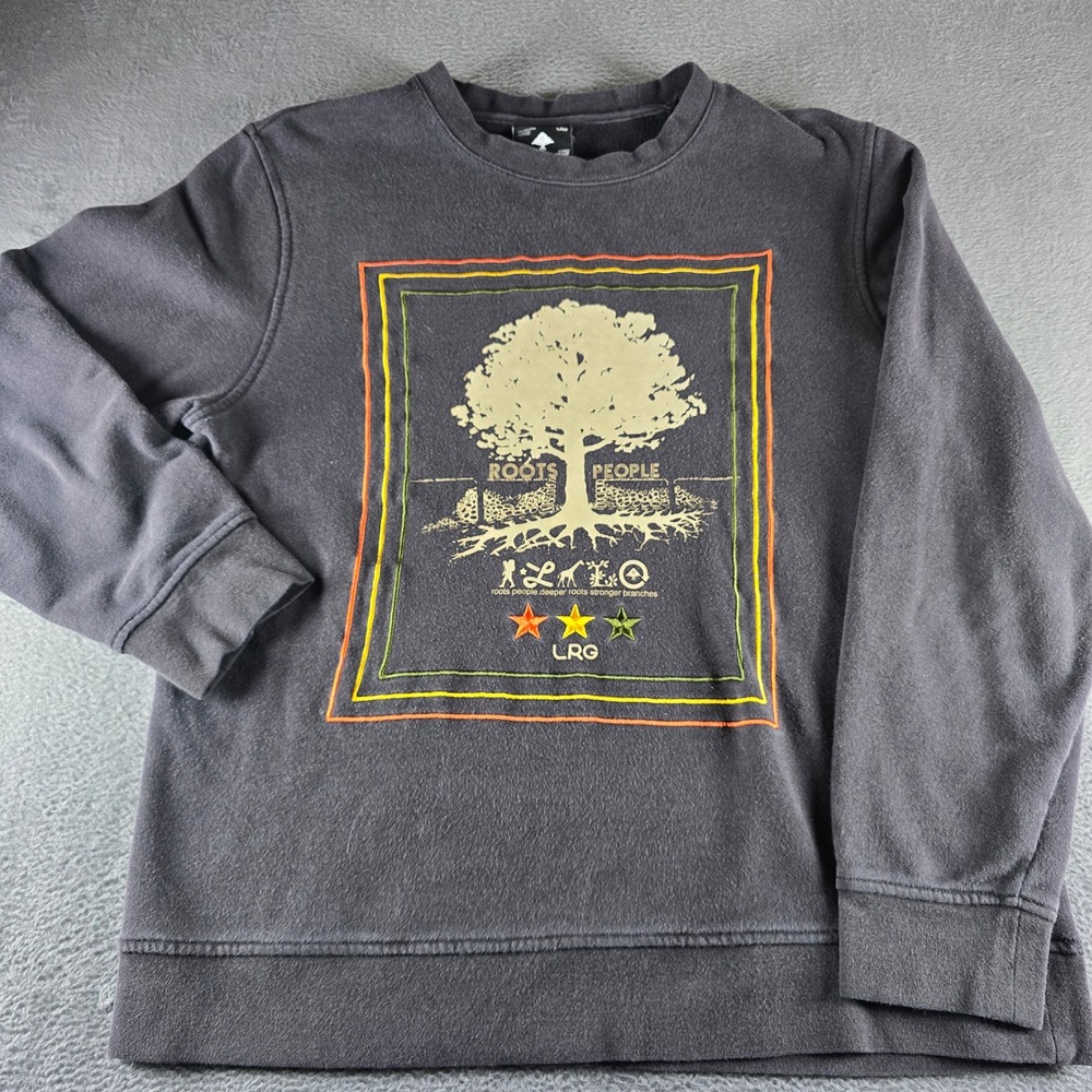 LRG Roots People Graphic Crewneck Sweatshirt Black Rasta Stars Mens Small
